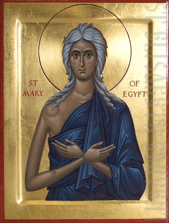 handpainted icon of st mary of egypt